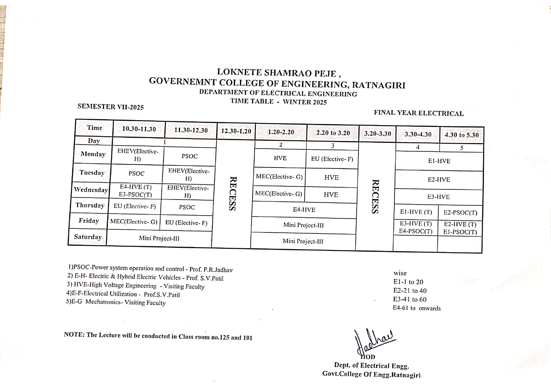 time table
