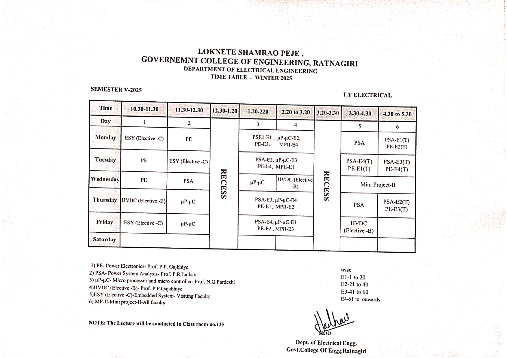 time table